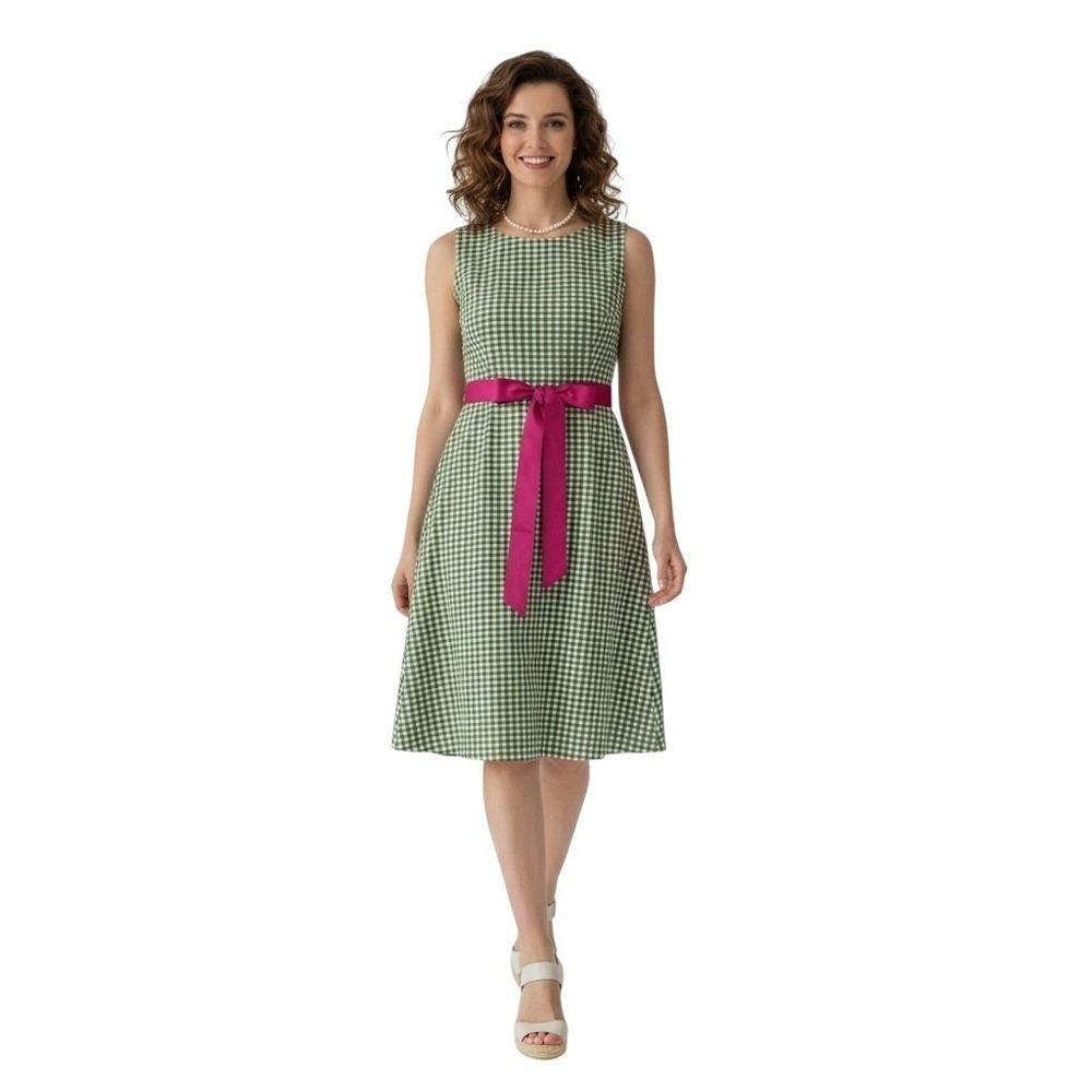 Kim Rogers Gingham Sheath Dress 4P Green White Coquette Cottagecore Preppy Mod